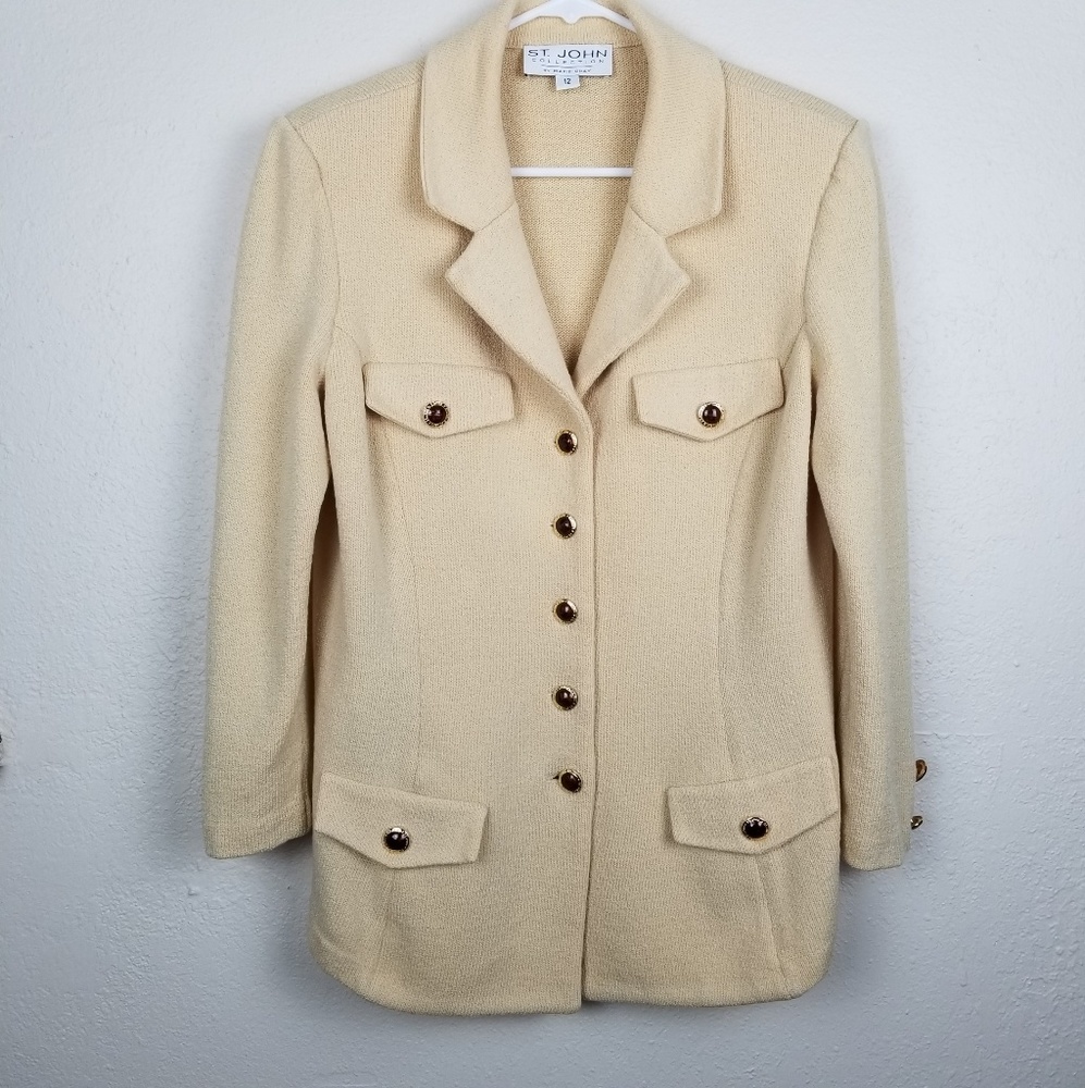 St. John Collection| creme knit blazer coat